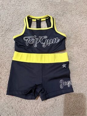 TopGym Black + Neon Yellow Athletic Set with Rhinestone Logo